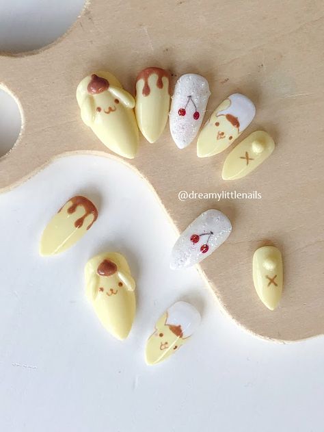 Handmade reusable press-on nails. Shapes & lengths are customizable. Check out IG: @dreamylittlenails #pressonnails #nailart #nails #manicure #nailtrends #pompompurin #pompompurinnails #kawaiinails Pompompurin Nails Acrylic, Pompompurin Painting, Pompompurin Nail Art, Pom Pom Purin Nails, Japanese Kawaii Nail Art, Pom Pom Nails, Pompompurin Nails, Kawaii Nail Art, Money Wallpaper Iphone