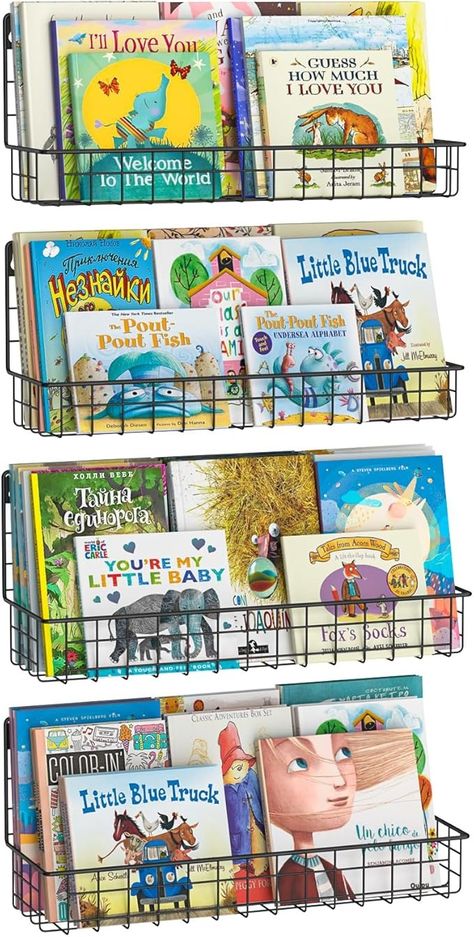 Amazon.com: Wall Mounted Metal Kids Bookshelf, Floating Book Shelves for Kids Nursery Toddler Classroom, Hanging Book Shelf Organizer for Room Decor, Black, Set of 4 : Home & Kitchen Organizer For Room, Kid Bookshelf, Hanging Book Shelf, Bookshelf Floating, Floating Book Shelves, Hanging Bookshelves, Floating Books, Room Decor Black, Kids Bookshelf