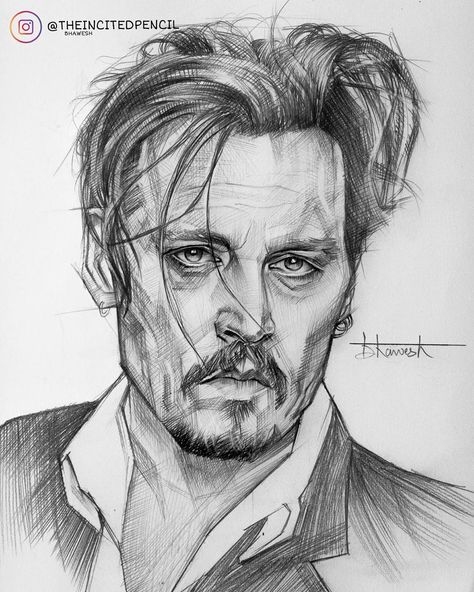 Ｂ Ｈ Ａ Ｗ Ｅ Ｓ Ｈ on Instagram: “ＪＯＨＮＮＹ ＤＥＰＰ Portrait sketch of @johnnydepp  . . . #johnnydepp #pencilacademy #sketching #artistsoninstagram #artpublishers #artist #realism…” Realism Drawings, Pencil Sketches Of Faces, Celebrity Art Portraits, Graphic Design Posters Layout, Pencil Portrait Drawing, Skeleton Drawings, Realistic Pencil Drawings, Pencil Sketch Images, Pen Art Drawings