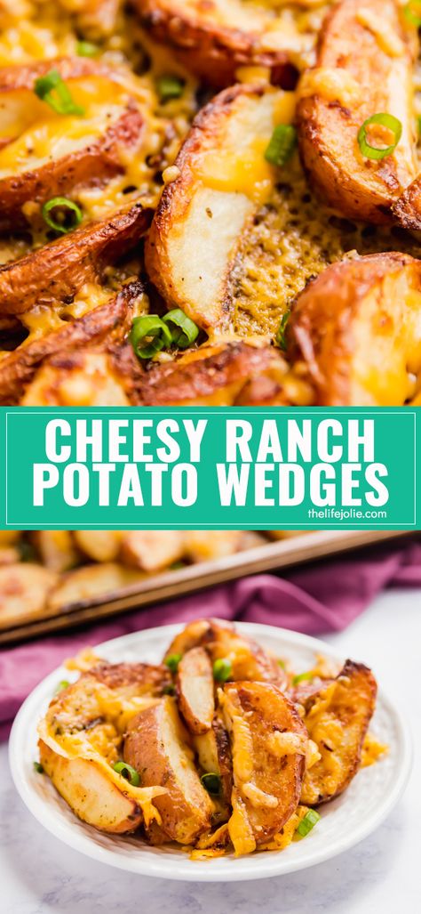 Ranch Potato Wedges, Cheesy Potato Wedges, Garlic Potato Wedges, Cheesy Ranch Potatoes, Zesty Ranch, Bacon Ranch Potatoes, Cheesy Ranch, Cheddar Potatoes, Ranch Potatoes