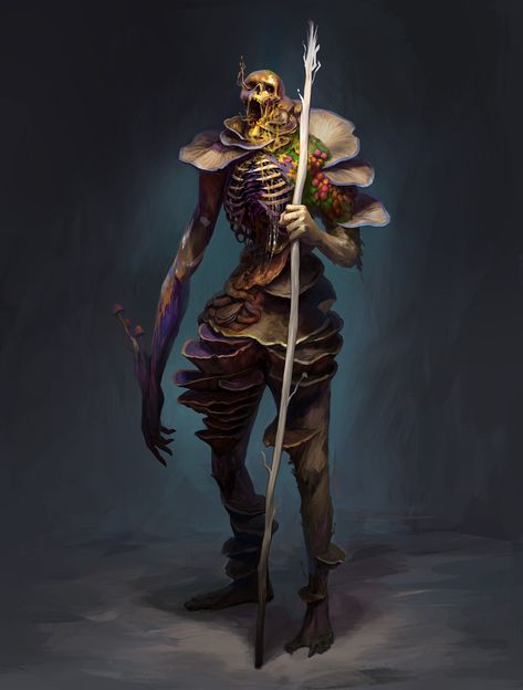 Esqueleto de Esporos Mushroom Zombie Art, Ebberon Dnd, Mushroom Zombie, Zombie Mushroom, Mushroom Warrior, Undead Warrior, Paintings And Drawings, Monster Concept Art, Dnd Art