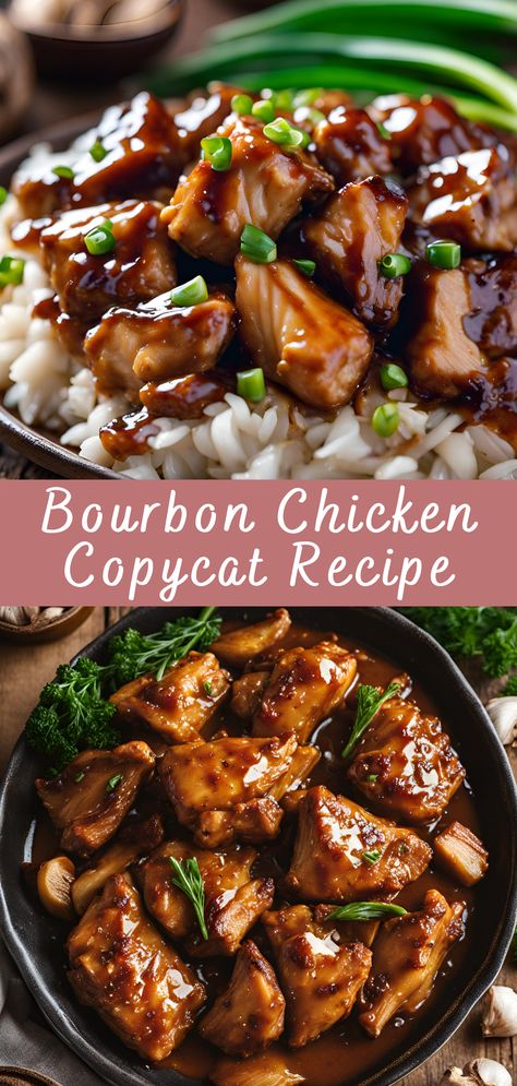 Bourbon Chicken Copycat Recipe | Cheff Recipes Recipe For Bourbon Chicken, New Orleans Bourbon Chicken, Instant Pot Bourbon Chicken, Instant Pot Bourbon Chicken Recipes, Sticky Bourbon Chicken, Burbon Chicken Recipe Crock Pot, Burbon Chicken Broccoli, New Orleans Dishes, Whiskey Chicken Recipes