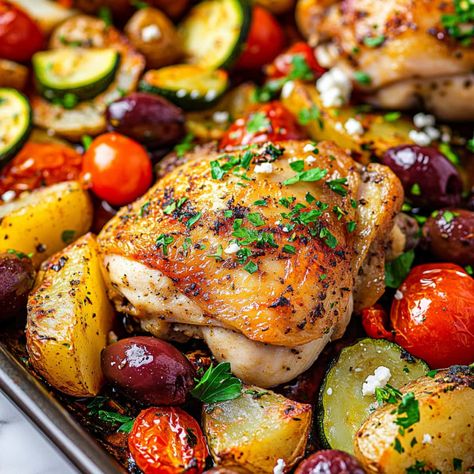 Greek Sheet Pan Chicken, Greek Sheet Pan, Green Bean Salad Recipes, Potatoes Vegetables, Green Bean Salad, Green Bean Salads, Sheet Pan Chicken, Bean Salad Recipes, Greek Flavors