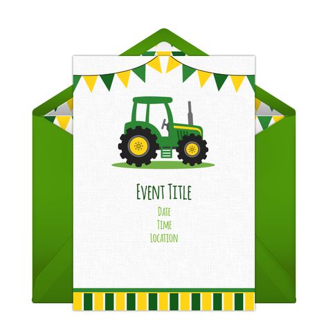 Customizable, free Tractor Banner online invitations. Easy to personalize and send for a party. #punchbowl John Deere Birthday Party Ideas, Tractor Birthday Invitations, John Deere Birthday Party, Online Birthday Invitations, John Deere Party, 4de Verjaardag, John Deere Birthday, Birthday Party Invitations Free, Tractor Birthday Party