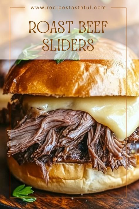 These delicious roast beef sliders are quick to prepare and packed with flavor. Perfect for parties, game days, or a simple family dinner, they combine tender roast beef, melted cheese, and optional caramelized onions, all nestled in soft slider buns. Roast Beef Sliders Hawaiian Rolls, Beef On A Bun, Grilled Roast Beef, Sliders Recipes Beef, Tender Roast Beef, Roast Beef Sliders, Roast Beef Dinner, Leftover Roast Beef, Beef Sliders