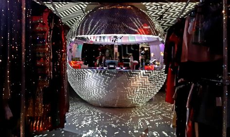 Giant Disco Ball counter inside a Vintage Concept Store Giant Disco Ball, Vintage Concept, Vintage Garage, Edgy Streetwear, Festival Gear, Vintage Marketplace, Disco Ball, Melbourne Australia, Concept Store