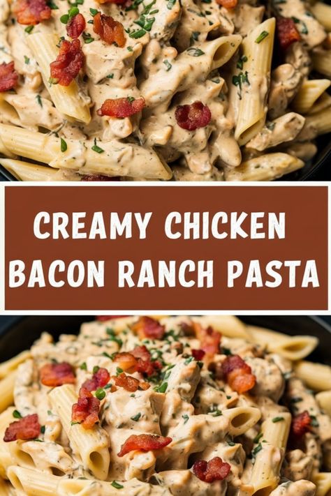 Creamy chicken bacon ranch pasta topped with bacon bits and herbs. Chicken In The Can Recipes, Bacon Ranch Pasta, Pan Dishes, Chicken Bacon Ranch Pasta, Easy Skillet Meals, Chicken Dishes Easy, Ranch Pasta, Cheap Recipes, Cooking Book