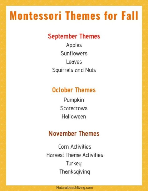 100+ Montessori Activities for Fall, Fall Themes, Fall Themes for Preschool, Montessori Monthly Themes, September Preschool Themes, October Preschool Themes and November Preschool Themes and Activities for Preschool and Kindergarten #fallthemes #fall #montessori #preschool #kindergarten #freeprintables #preschoolthemes Montessori Monthly Themes, Montessori Lesson Plans Template, November Themes For Preschool, November Preschool Themes, Montessori Themes, September Preschool Themes, October Preschool Themes, Montessori Lesson Plans, November Themes