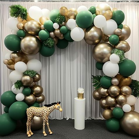 PRICES MAY VARY. 140 PCS GREEN WHITE GOLD BALLOONS DIFFERENT SIZES: Package includes 18 inch balloons 4 pcs, 12 inch balloons 30 pcs, 10 inch balloons 45 pcs, 5 inch small balloons 60 pcs, balloon decorating strip kit 1 set NON-TOXIC & SAFE: Made of latex, safe and non-toxic, recommended to use with a balloon hand pump or electric balloon pump WHAT TO FILL WITH: Latex balloons filled with AIR will stay full for up to 72 hours, while with HELIUM will stay full for 3-6 hours. For best float result Green White And Gold Balloon Arch, White Gold Balloons, Balloon Arch Ideas, Safari Baby Shower Boy, Its A Boy Balloons, Small Balloons, Up Balloons, Garland Arch, Balloon Pump