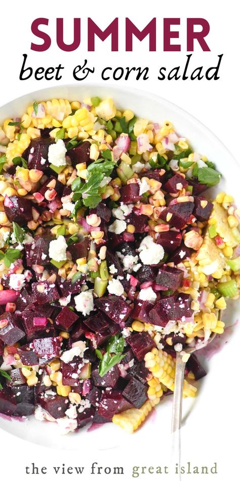 corn and beet salad in a bowl with spoon Beetroot Recipes, Beet Salad Recipes, Beetroot Salad, Beet Recipes, Summer Corn Salad, Summer Corn, Feta Salad, Beet Salad, Corn Salad