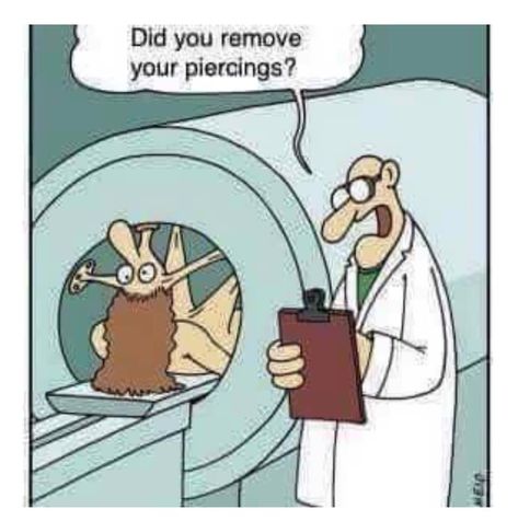 Look at the nipple piercings! LMAO Mri Humor, Medische Humor, Monday Humor, 9gag Funny, Medical Humor, Cartoon Memes, Sarcasm Humor, Jokes Funny, Twisted Humor