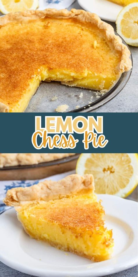 Lemon Chess Pie is a creamy chess pie recipe full of lemon flavor! This is the perfect easy pie recipe with just a few ingredients. Easy Chess Pie Recipe, Cool Pie Recipes, Homemade Pies Recipes, Easy Chess Pie, Lemon Chess Pie Recipe, Water Pie Recipe, Egg Pie Recipe, Easy Pie Recipe, Lemon Chess Pie