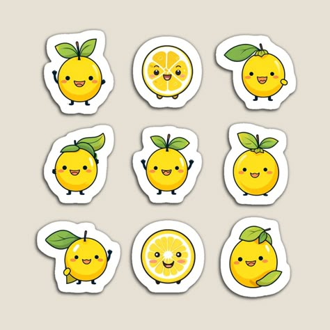 Get my art printed on awesome products. Support me at Redbubble #RBandME: https://www.redbubble.com/i/magnet/Cute-lemons-stickers-set-1-by-Baart72/147882860.TBCTK?asc=u Cute Sticker Ideas Easy, Food Sticker Design, Sticker Design Aesthetic, Packaging Sticker Design, Design Packaging Food, Lemonade Sticker, Sticker Themes, Lemon Cute, Cute Sticker Design