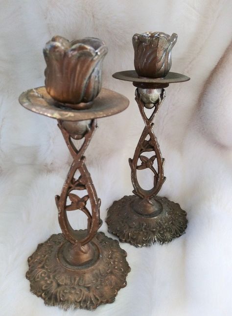 Vintage Art Deco Tulip Candlesticks Candle Holder Pr Art Nouveau Candle Holder, Dragon Candle Holder, Craftsman Interior Design, Victorian Interior Design, Craftsman Interior, Gothic Home Decor, Taper Candles, Candlestick Holders, Vintage Art Deco