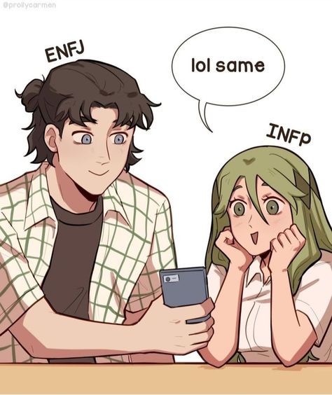 Relatable ಥ◡ಥ)  -  MBTI comics  -  Credit: @prollycarmen Infp Art Illustrations, Prollycarmen Mbti, Infp Enfj Fanart, Infp Relationship Dynamics, Infp Comics, Infp X Enfj Relationship Fanart, Enfj X Infp Fanart, Mbti Drawing, Mbti Ship Dynamics