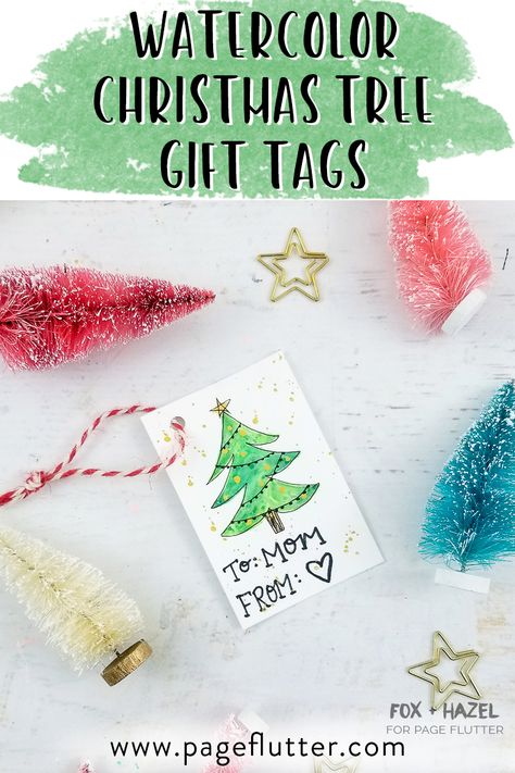 DIY Watercolor Christmas Tree Gift Tags | Page Flutter Watercolor Gift Tags, Christmas Tree Gift Tags, Christmas Tree Gift, Watercolor Christmas Tree, Business Card Design Inspiration, Holiday Wrapping, Gift Tags Diy, Watercolour Gift, Diy Watercolor