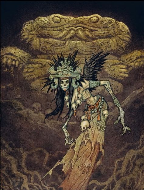 Mesoamerican Fantasy Art, Johan Egerkrans, Aztec Goddess, Aztec Skull, Two Snakes, Create A World, Aztec Art, Fantasy Rpg, Samoa