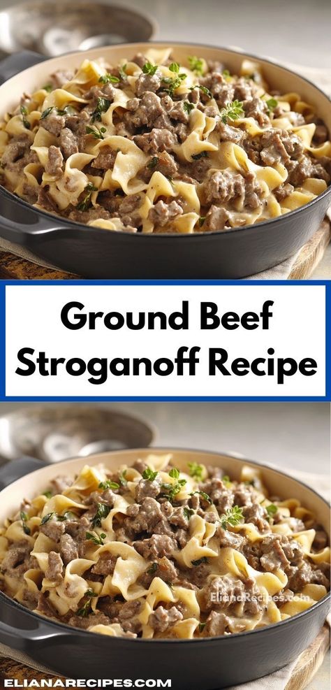 "Craving a hearty meal? This Ground Beef Stroganoff recipe is a flavor-packed delight that combines tender beef with creamy sauce. It's an easy dinner idea perfect for busy weeknights and family gatherings. Creamy Ground Beef, Beef Mushroom Stroganoff, Ground Beef Stroganoff Recipe, Quick Beef Recipes, Easy Ground Beef Stroganoff, Ground Recipes, Beef Stroganoff Recipe, Beef Stroganoff Easy, Ground Beef Stroganoff