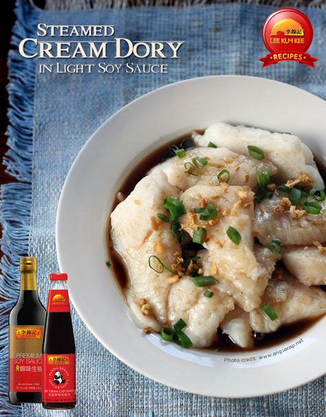 Steamed Cream Dory in Light Soy Sauce Recipe Dory Fish Recipe, Cream Dory, Steamed Fish Recipes, Dory Fish, Fish Fillet Recipe, Recipes With Soy Sauce, Fish Dinner Recipes, Steam Recipes, Steamed Fish