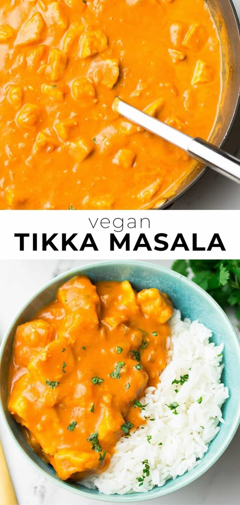 Vegan Tikka Masala is so easy to make and best serve with vegan naan. Featuring "chicken-style" tofu and a perfectly spiced, creamy sauce, this popular dish just got the best vegan makeover! Poulet Tikka Masala, Vegan Butter Chicken, Vegan Tikka Masala, Tofu Vegan, Cooking Tofu, Masala Sauce, Masala Recipe, Tikka Masala, Vegan Meals