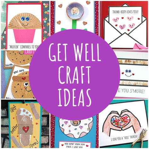 Preschool Get Well Card Ideas, Homemade Get Well Cards From Kids, Get Well Craft, Toddler Get Well Soon Craft, Get Well Soon Crafts For Toddlers, Get Well Cards Made By Kids Hand Prints, Get Well Soon Kids Crafts, Diy Get Well Cards From Kids, Get Well Crafts For Kids To Make