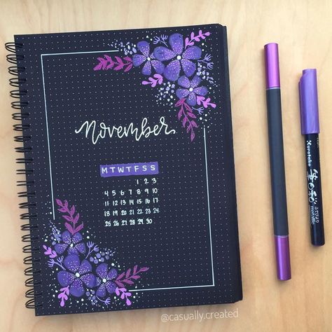 Casually Created on Instagram: “Happy November Friends! 🖤💜 I’m very excited to share my purple-themed bujo this month 🤗 . Pens: Many! Journal: @dotgridco Black Pages .…” Minimalist Bullet Journal, Black Journals, Bullet Journal Page, Bullet Journal Font, Journal Fonts, Bullet Journal Hacks, Bullet Journal Notebook, Bullet Journal Themes, Bullet Journal Writing