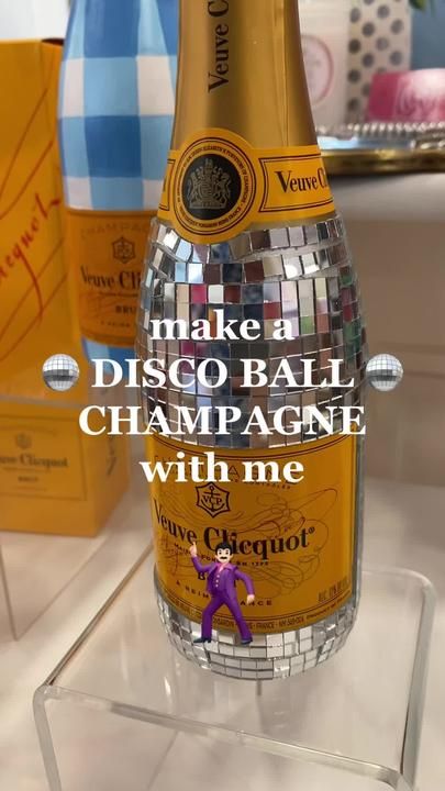 MAC on TikTok Disco Ball Champagne Bottle Diy, Disco Ball Champagne Bottle, Disco Champagne Bottle, Disco Ball Champagne, Make A Disco Ball, Champagne Mirror, Birthday Painting, Champagne Gift, Bottle Diy