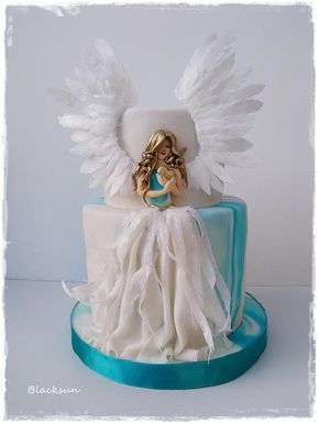 :) birthday cake for a good man :) Angel of love :) inspiration from Sihirli Pastane and her Angel in the Dark :) wings and feathers on the dress are from wafer paper :) Angel Cake Design, Man Angel, Dark Wings, Angel Cake, Beautiful Birthday Cakes, Pretty Birthday Cakes, Doll Cake, Wafer Paper, Novelty Cakes