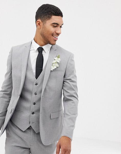 Grey Mens Suit, Slim Suit Pants, Suit Prom, Grey Suit Wedding, Vest And Bow Tie, Grey Suit Men, Suits Black, Casual Suit Jacket, Groom Wedding Attire