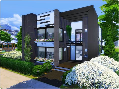 The Sims Resource - Modern House 20 - No CC Sims 4 Houses Aesthetic, Sims 4 House Exterior, Dark Modern House, Houses Aesthetic, Sims 4 Modern House, Future Motivation, House Exterior Ideas, Lotes The Sims 4, Sims 4 House