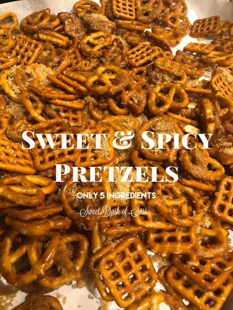 Sweet Pretzel Recipe, Spiced Pretzels, Spicy Pretzels, Pretzel Mix, Blueberry Streusel Muffins, Seasoned Pretzels, Blueberry Streusel, Pretzel Snacks, Sweet Thoughts