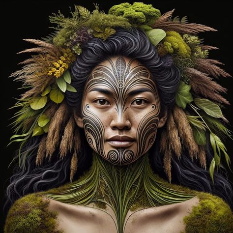 Papatuanuku, Earth Mother: Maori Goddess with Moko Kauae and River Hair | AI Art Generator | Easy-Peasy.AI Pachamama Goddess, Maori Goddess, Mother Earth Tattoo, Goddess Taurus, Samoan Culture, Earth Tattoo, Ta Moko, Earth Element, Facial Tattoos