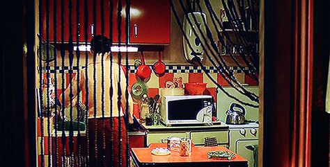 Amelie Kitchen, Mirror Above Sink, Amelie Apartment, Island On Wheels, Room Movie, Movie Houses, Movie Home, Above Sink, Kitchen Island On Wheels