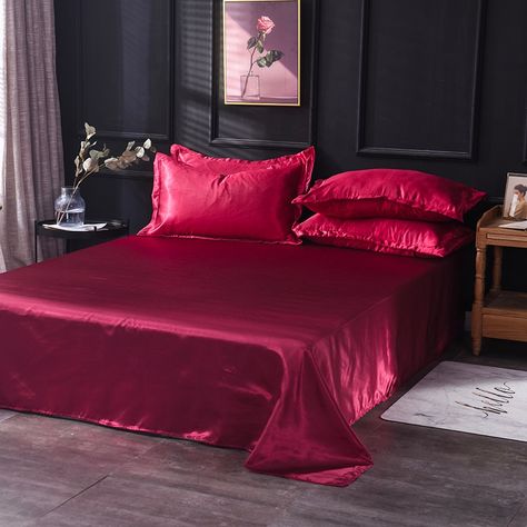 Red Hotel, Red Duvet, Luxury Bedspreads, Silk Bed Sheets, Silk Bed, King Bed Sheets, Silk Bedding Set, Fitted Bed Sheets, Hotel Bed