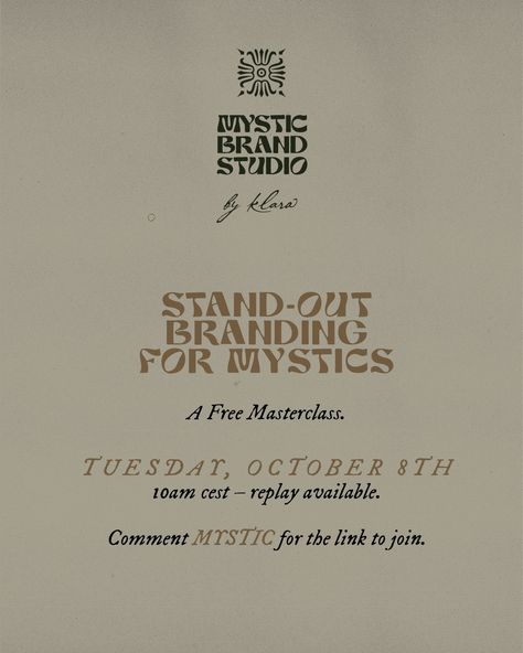 We need a world where mystics are acknowledged for the work they do. Being a mystic is not a hobby, or a side gig. It's a crucial part of building a future worth living for and your work as a mystic, no matter what it is, deserves to respected accordingly. Do you agree? 💫 Ready to level up your brand expression to match the level of legitimacy your business deserves? I have two more spots available for the INCREATUM branding journey this year – DM me if one of them is for you! Mystic Branding, Right Here Right Now, Side Gigs, Brand Studio, The Mystic, Make It Happen, Master Class, Your Soul, Level Up