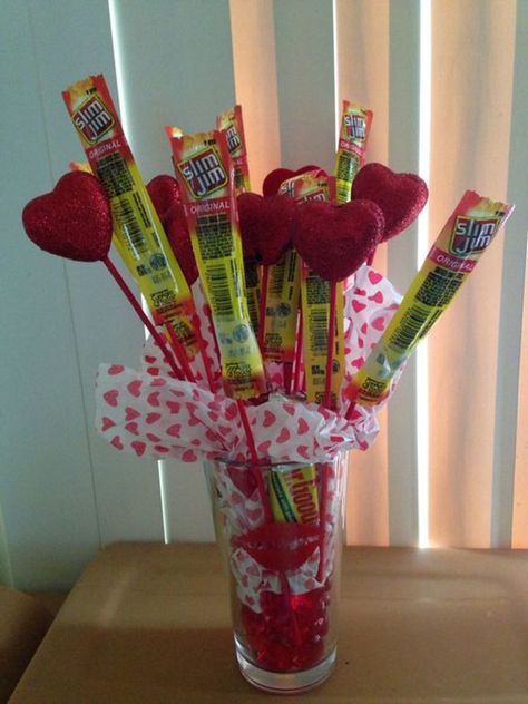 50+ Cheesy DIY Valentines Gifts for Him That Are so Romantic - HubPages Slim Jim Bouquet, Diy Valentines Gifts For Him, Valentines Day Gifts For Him Husband, Valentines Ideas For Him, Valentines Day Gifts For Him Boyfriends, Pinterest Valentines, Diy Valentines Day Gifts For Him, Slim Jim, Slim Jims