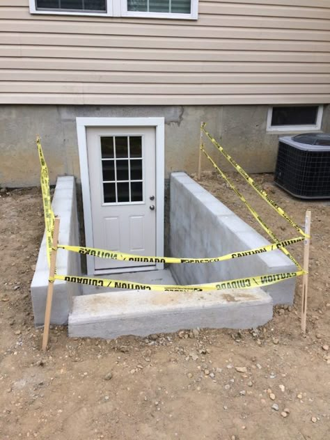 Basement Entrance Outdoor Ideas, Basement Egress Door, Basement Egress, Egress Window Well, Bulkhead Doors, Basement Window Well, Basement Steps, Stairs Renovation, Basement Doors