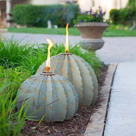 Desert Steel Store | Tubac Art & Gifts Garden Torch, Golden Barrel Cactus, Outdoor Torches, Lamp Oil, Barrel Cactus, Meteor Garden 2018, Magic Garden, Patina Finish, Kew Gardens