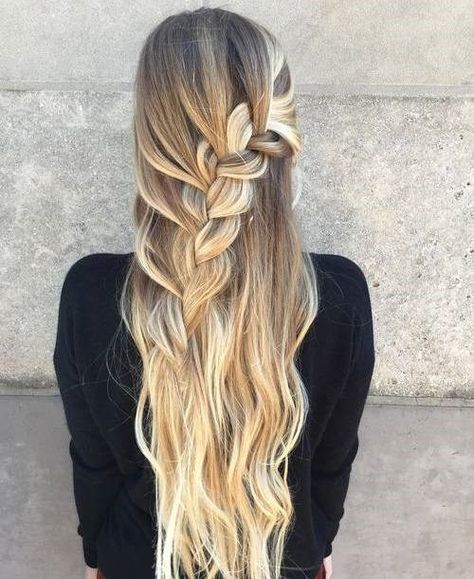 Half Updo With A Chunky Waterfall Braid Waterfall Braid Hairstyle, Half Up Half Down Hair Prom, Braid Inspiration, Braided Half Up, Prom Hairstyles For Short Hair, Loose Braids, Lace Braid, Waterfall Braid, Prom Hairstyles For Long Hair