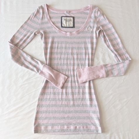 Pink and grey coquette striped Abercrombie and fitch... - Depop Pink Abercrombie And Fitch, Pink And Gray Outfit, Abercrombie And Fitch 2000s, Pink And Green Outfits, Grey Coquette, Coquette Clothes, Grey Striped Shirt, Light Baby Pink, 2010s Fashion