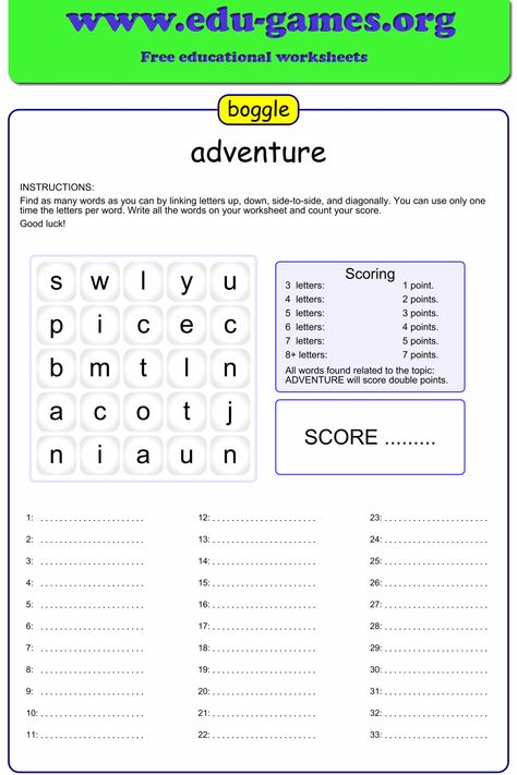 Boggle Worksheet Free, Boggle Board Classroom, Guess The Word Game, Boggle Board, Boggle Game, Letter A Words, Word Games For Kids, Puzzle Maker, Pen And Paper Games