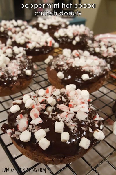 Peppermint Hot Cocoa Crunch Donuts // Why not enjoy a little sweet breakfast with candy canes, chocolate, and marshmallows?! #recipe #peppermint #hotcocoa #chocolate #donuts #marshmallow #breakfast Chocolate Peppermint Donut, Peppermint Doughnut, Chocolate Cake Recipes Easy, Cake Recipes Easy Chocolate, Homemade Chocolate Recipes, Chocolate Chocolate Cake, Peppermint Cake, Healthy Chocolate Recipes, Peppermint Hot Cocoa