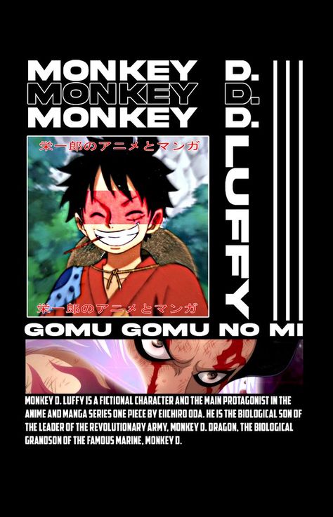 One Piece T Shirt Design Anime, Luffy Streetwear, Luffy Tshirt, Famous Marines, Typography Shirt Design, Streetwear Tshirt Design, One Piece Monkey D Luffy, Bear Artwork, One Piece Tattoos