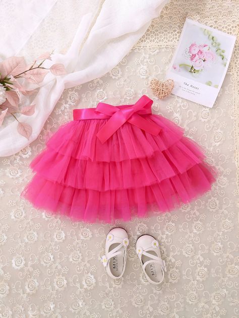 Tulle Skirt For Kids, Tutu Skirt Kids, Shein Kids, Girls Skirts, Skirts For Kids, Baby Tutu, Skirt Belt, Mesh Overlay, Toddler Fashion