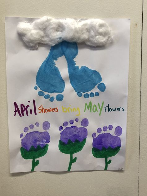 April Showers Bring May Flowers Crafts For Toddlers, April Curriculum Ideas For Toddlers, April Activities For Babies, May Crafts Toddlers, May Arts And Crafts For Toddlers, April Showers Toddler Crafts, April Showers Art For Toddlers, Month Of May Crafts For Preschool, Flower Art Infants