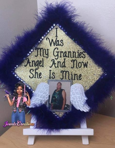 Graduation Cap Designs Grandma, Cap And Gown Decoration Ideas, Graduation Cap Pictures, Graduation Things, Senior 25, Caps Ideas, Grad Cap Topper, Graduation Hats, Graduation Shirts For Family