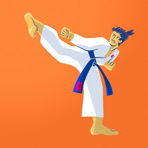 A cartoon karate man doing a kick in a children's picture book. Karate Illustration, Picture Book Illustration, Book Illustration Design, Picture Books Illustration, Children's Picture Books, Illustrators On Instagram, Children's Literature, A Cartoon, Book Illustration