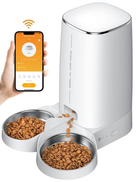 ROJECO Automatic Cat Feeders for 2 Cats, 4L Cat Food Dispenser with APP Control, Double Stainless Steel Bowls, Dual Power Sup Dog Feeder Automatic, Auto Cat Feeder, Pet Food Dispenser, Automatic Cat Feeder, Automatic Feeder, Food Dispenser, Cat Feeder, Sac Lunch, Dog Feeder