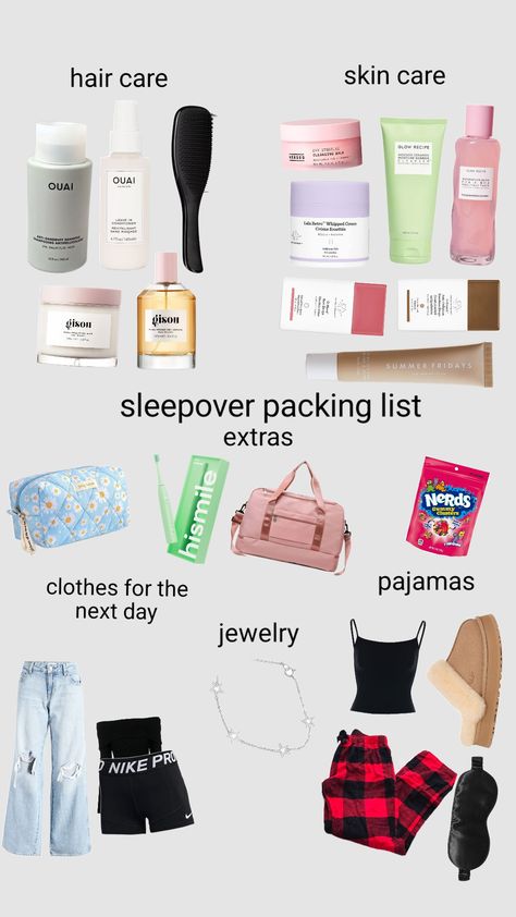 Travel Stuff Packing Lists, Spend The Night Bag List, Spend The Night Bag, Sleepover Packing, Sleepover Packing List, Sleepover Bag, Summer Fridays, Nike Pros, Packing List