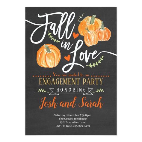 Pumpkin Engagement Party Invitation | Zazzle.com Fall In Love Engagement Party, Halloween Engagement Party, Fall Engagement Party Invitations, Halloween Engagement, Fall Engagement Parties, Engagement Invites, Backyard Engagement Parties, Engagement Party Ideas, Halloween Bridal Showers